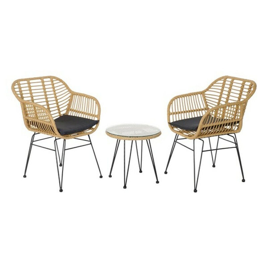 Tisch-Set mit 2 Stühlen DKD Home Decor Metall Rattan (3 pcs)