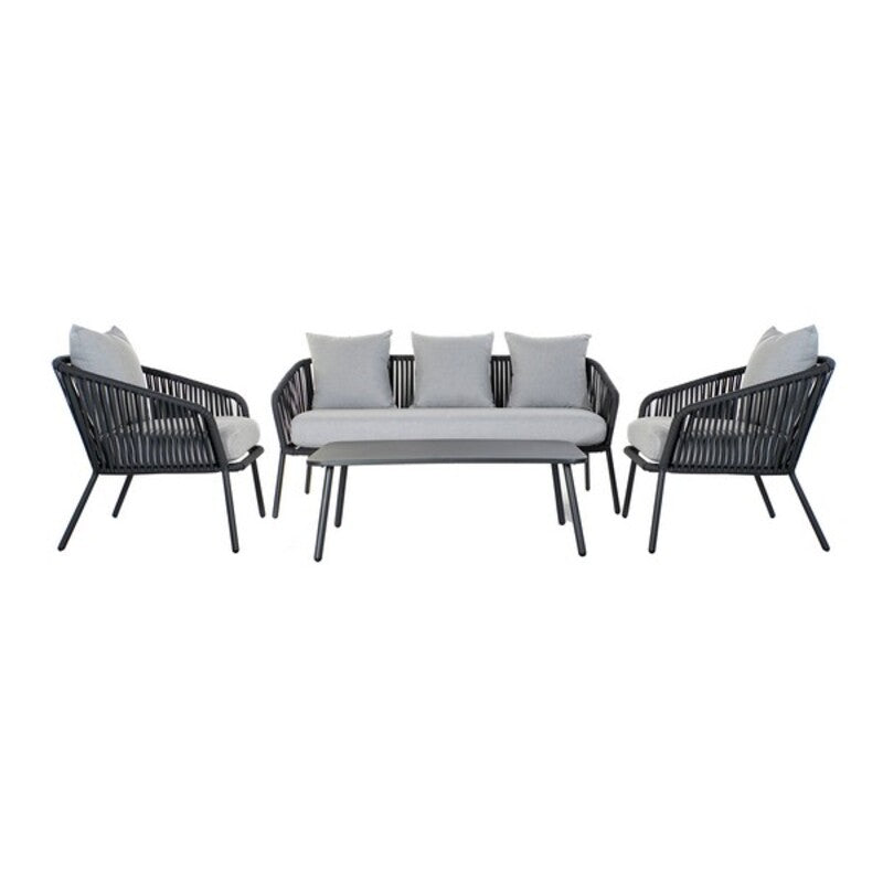 Wohnzimmer Sitzgruppe mit Tisch DKD Home Decor MB-179039 Grau Garten Polyester Schnur Aluminium (151,5 x 72 x 70 cm) (4 pcs)