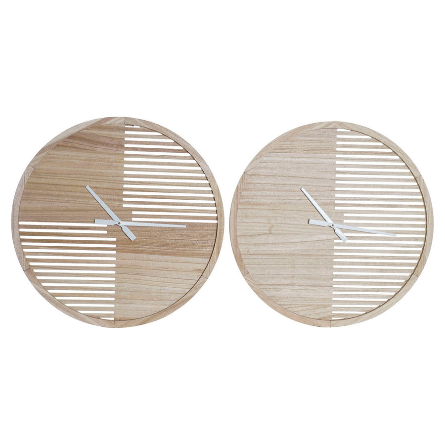 Wanduhr DKD Home Decor Streifen Holz MDF (2 pcs) (60 x 4.5 x 60 cm)