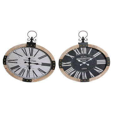 Wanduhr DKD Home Decor Oval Schwarz Beige Eisen Holz MDF (2 pcs) (58 x 6.5 x 58 cm)