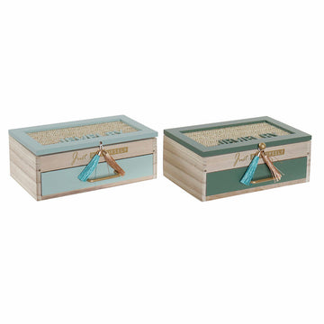 Box-Schmuckkästchen DKD Home Decor PP Tropical Holz MDF (2 pcs) (22 x 12 x 8 cm)