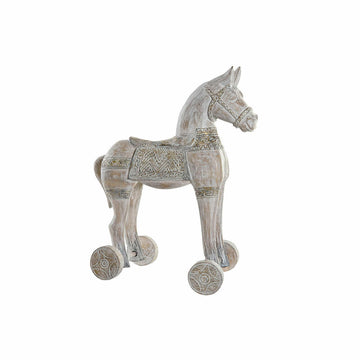 Deko-Figur DKD Home Decor 8424001847884 Pferd Antiker Finish Golden Weiß Eisen Albassia-Holz (42 x 22 x 49 cm)