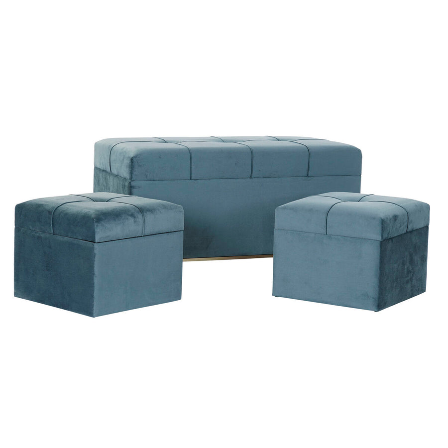 Hocker DKD Home Decor Schaum Blau Metall Polyester Samt Holz MDF (83 x 43 x 42 cm)