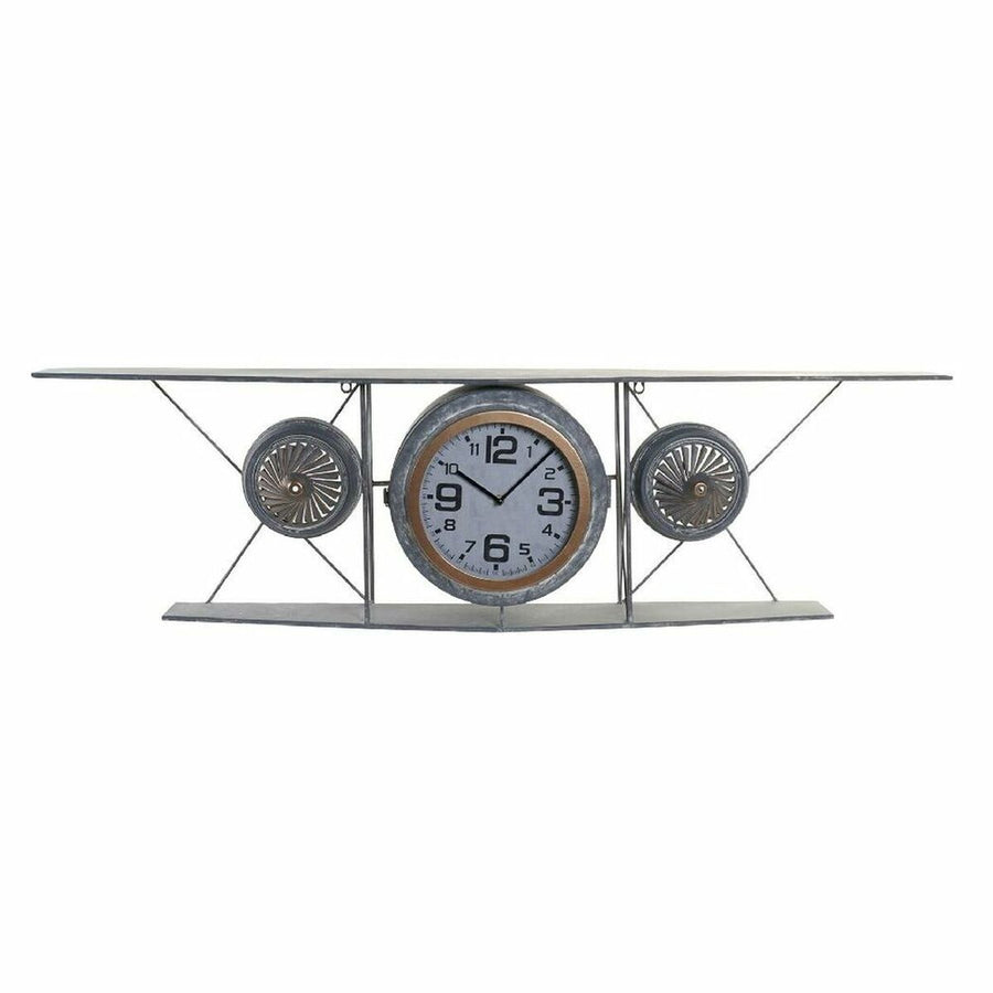 Wanduhr DKD Home Decor Kristall Eisen Flugzeug Holz MDF Dunkelgrau (120 x 21 x 33.5 cm)