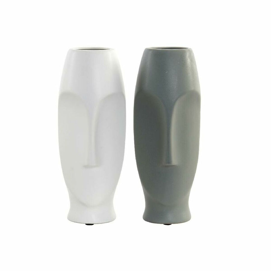 Vase DKD Home Decor aus Keramik Grau Weiß (11 x 11 x 26.8 cm) (2 pcs)