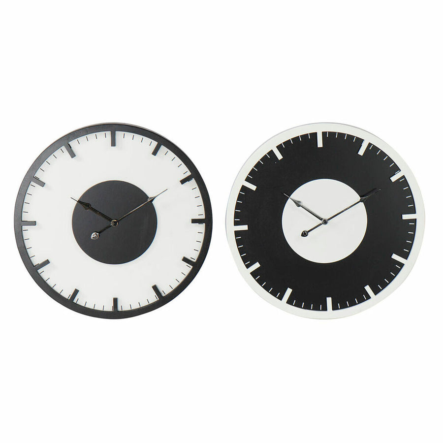 Wanduhr DKD Home Decor Schwarz Weiß Holz MDF (50 x 4.5 x 50 cm) (2 pcs)