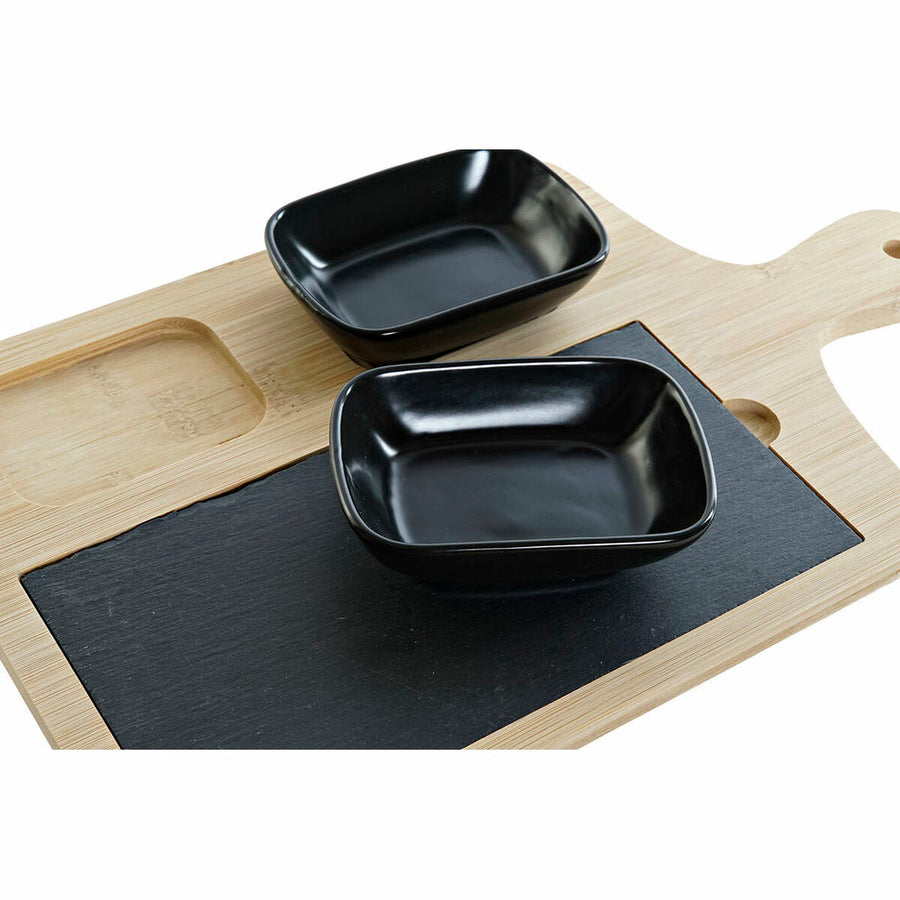 Satz für Appetithäppchen DKD Home Decor Schwarz Bambus Steingut Tafel natürlich (33 x 19.7 x 3.5 cm) (4 pcs)