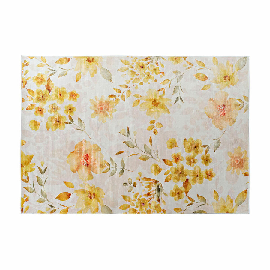 Teppich DKD Home Decor Gelb Weiß Polyester Baumwolle Blomster (160 x 230 x 0.5 cm)