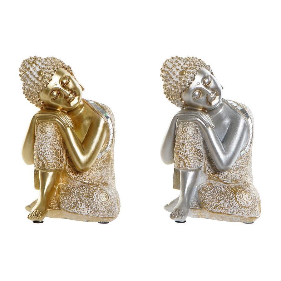 Deko-Figur DKD Home Decor Silberfarben Gold Buddha Harz Orientalisch (16 x 16 x 23 cm) (2 Stück)