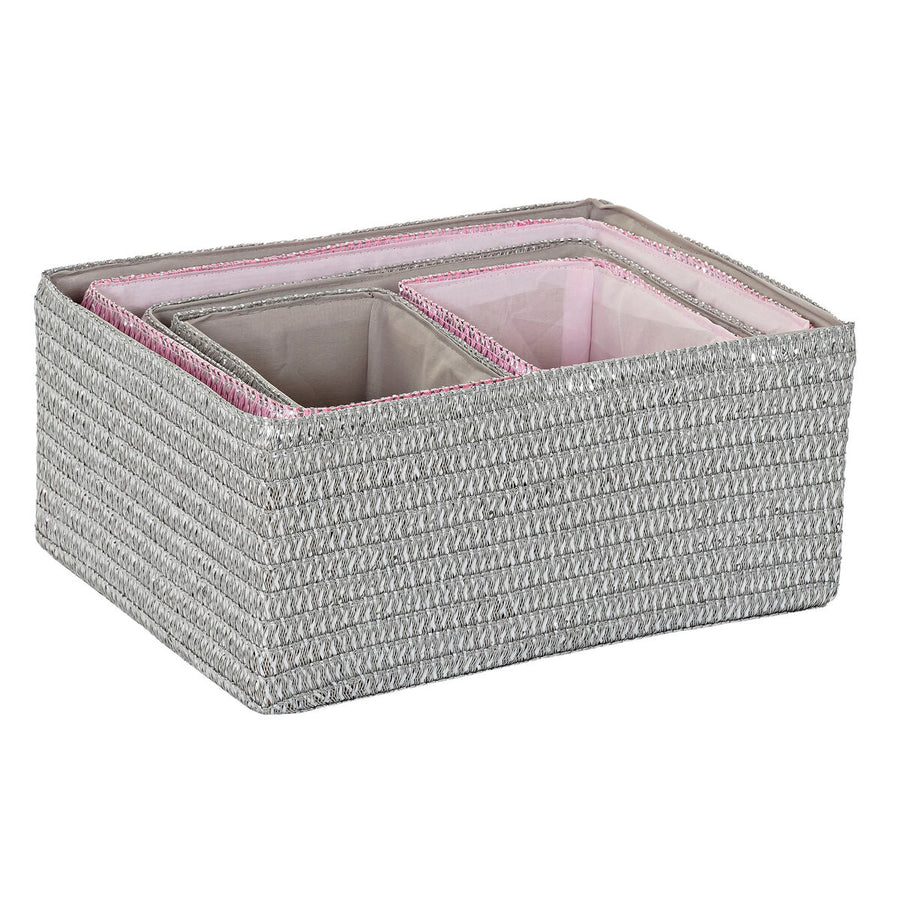 Korb-Set DKD Home Decor Grau Rosa Aluminium PP (41 x 29 x 18 cm)