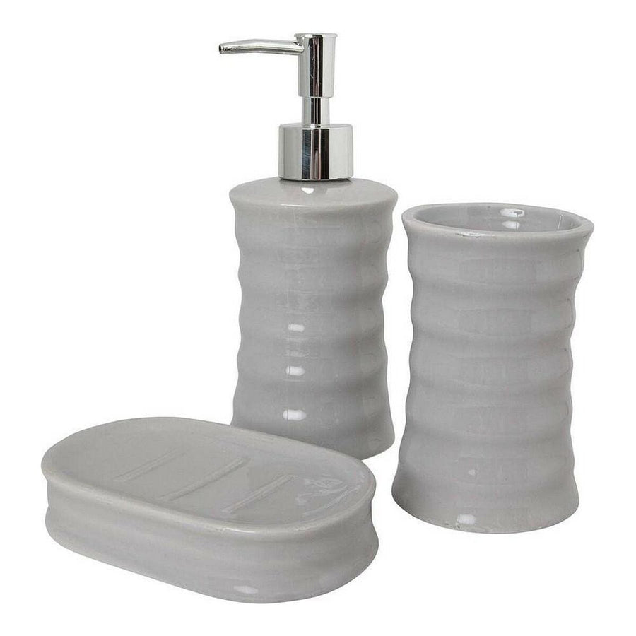 Badezimmer Set Wellen Grau Metall aus Keramik (3 pcs)